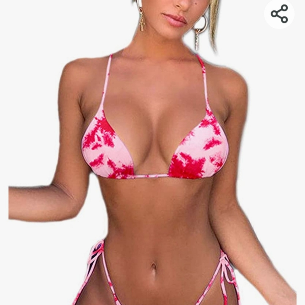 Womens Tie dye Thong Swimsuits Bikini Set